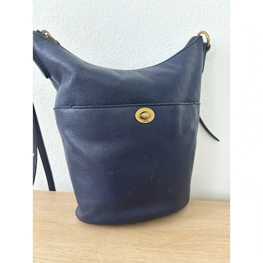 Fossil Talulla Hobo Shoulder Bag Navy Blue Leather
